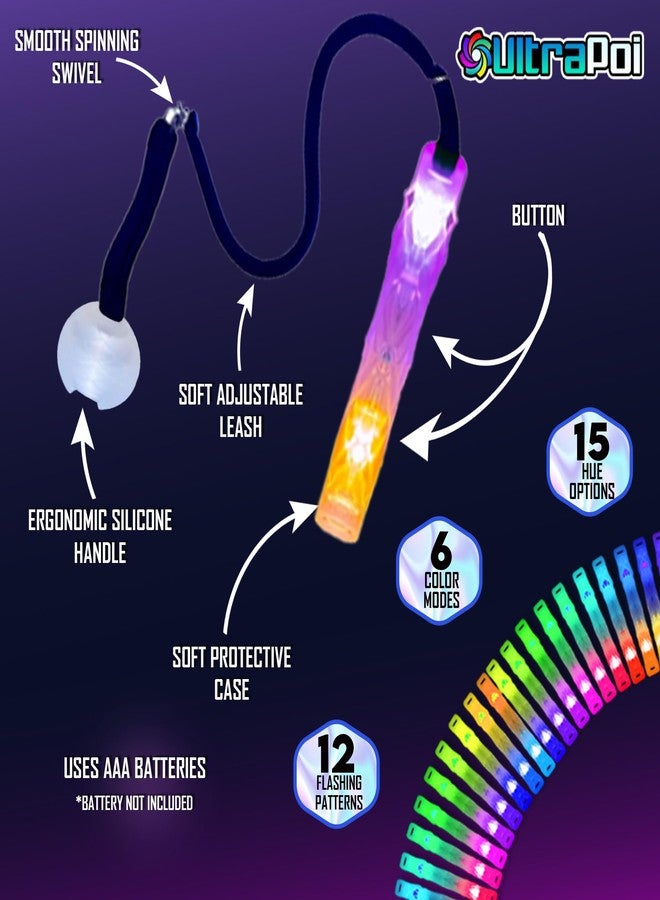 مجموعة UltraPoi HelixPoi بمقابض غير مضيئة بتقنية LED - أكثر من 70 وضعًا لونيًا - عصي إضاءة LED Poi مع حافظات متينة ناعمة وأربطة قابلة للتعديل - مثالية لعروض الفنون الحركية في المهرجانات الموسيقية والحفلات الصاخبة - Image 3